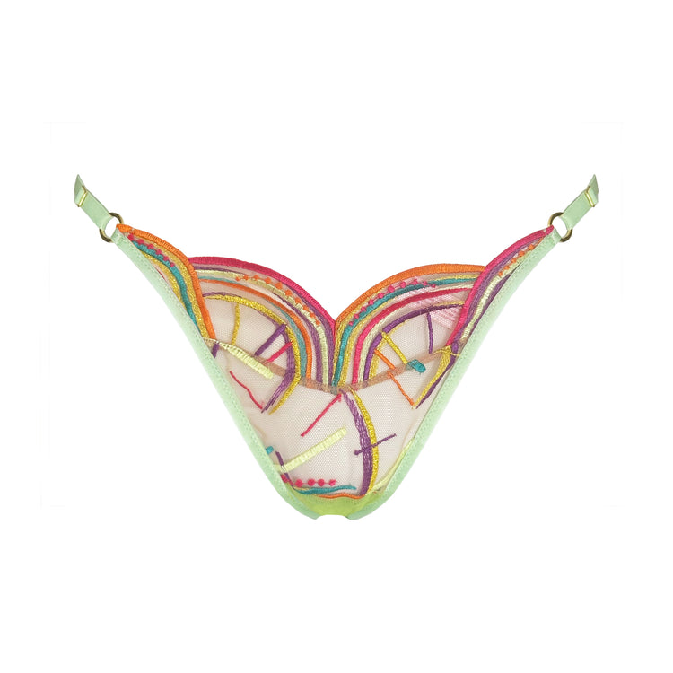 EMBROIDERY THONG PANTY WITH ADJUSTABLE ELASTIC SIDES