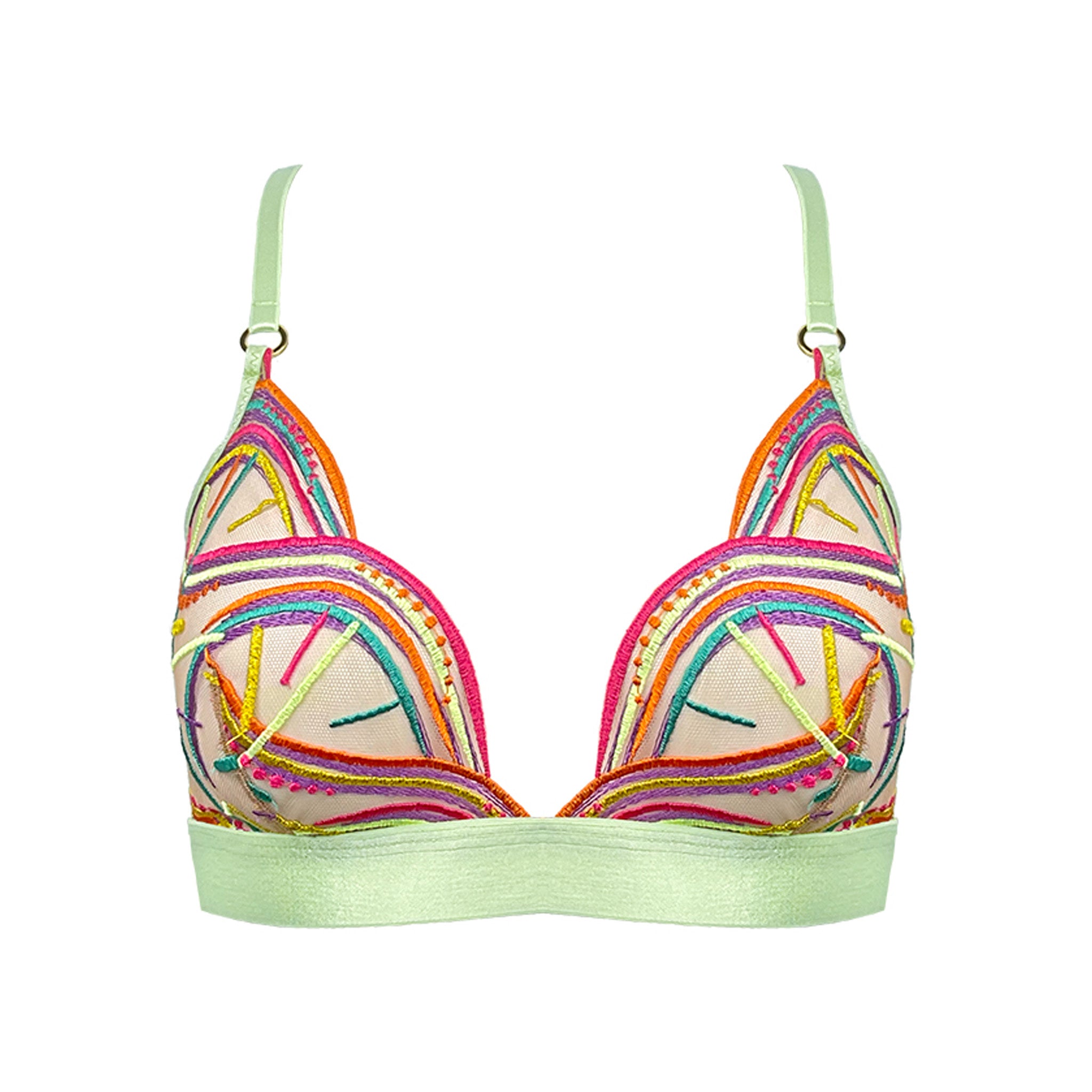 TRIANGLE BRALETTE IN LIME GREEN WITH EMBROIDERED CUPS