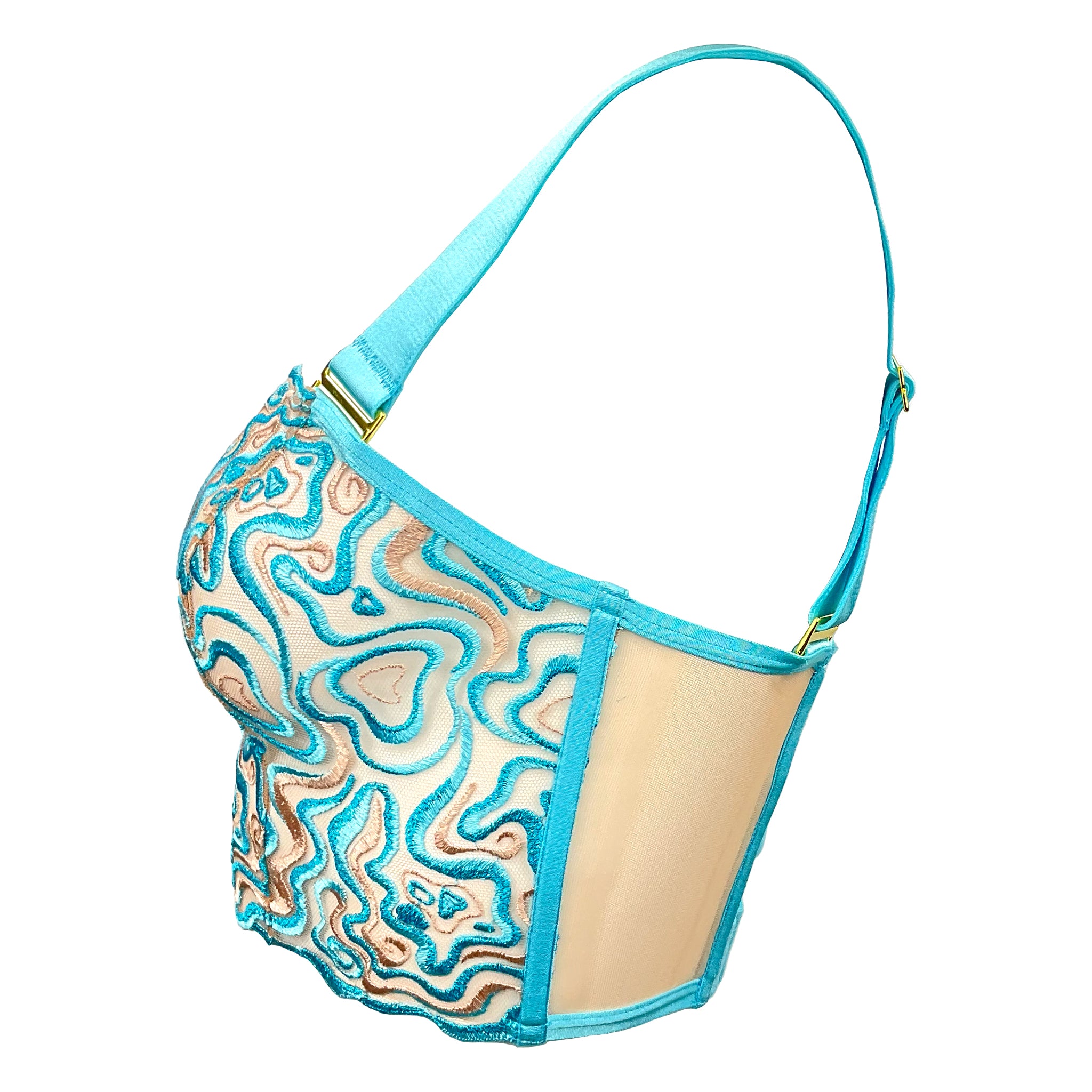 SIDE VIEW OF BANDEAU BRA TOP WITH WIDE ELASTIC STRAPS