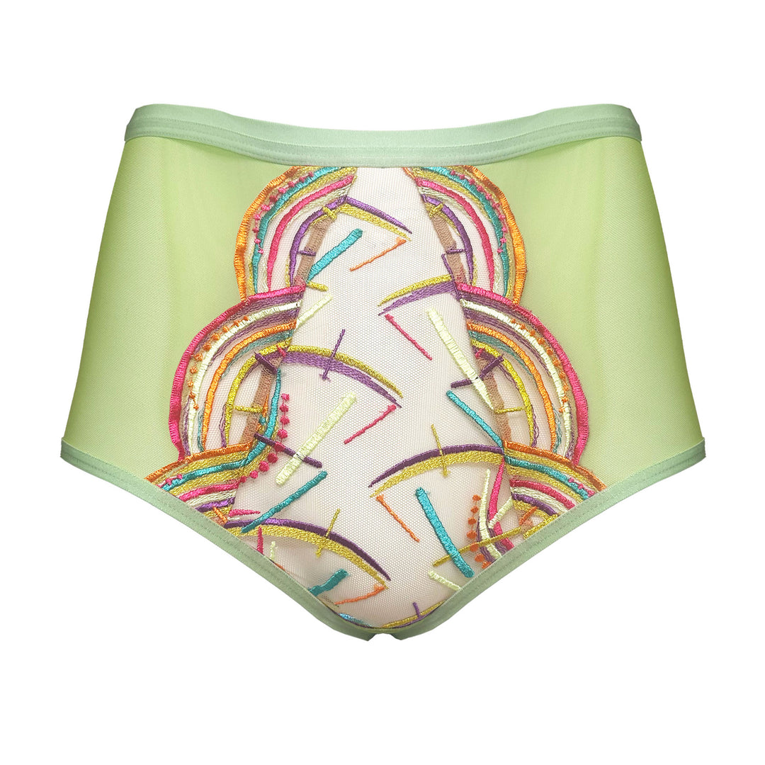 GREEN SOFT MESH LACE HIGH WAISTED BRIEF