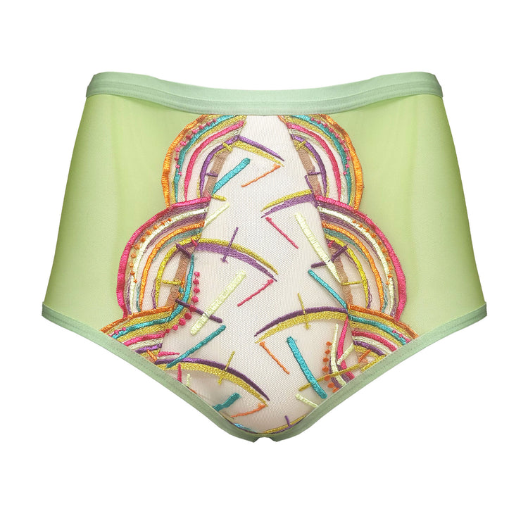 GREEN SOFT MESH LACE HIGH WAISTED BRIEF