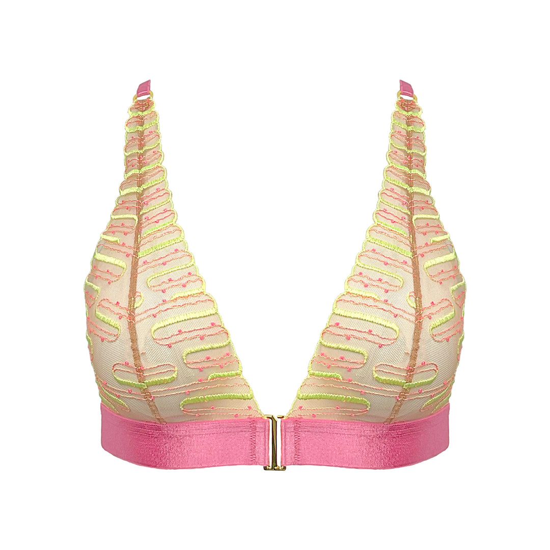 Colorful triangle soft cup bralette in pink and lime