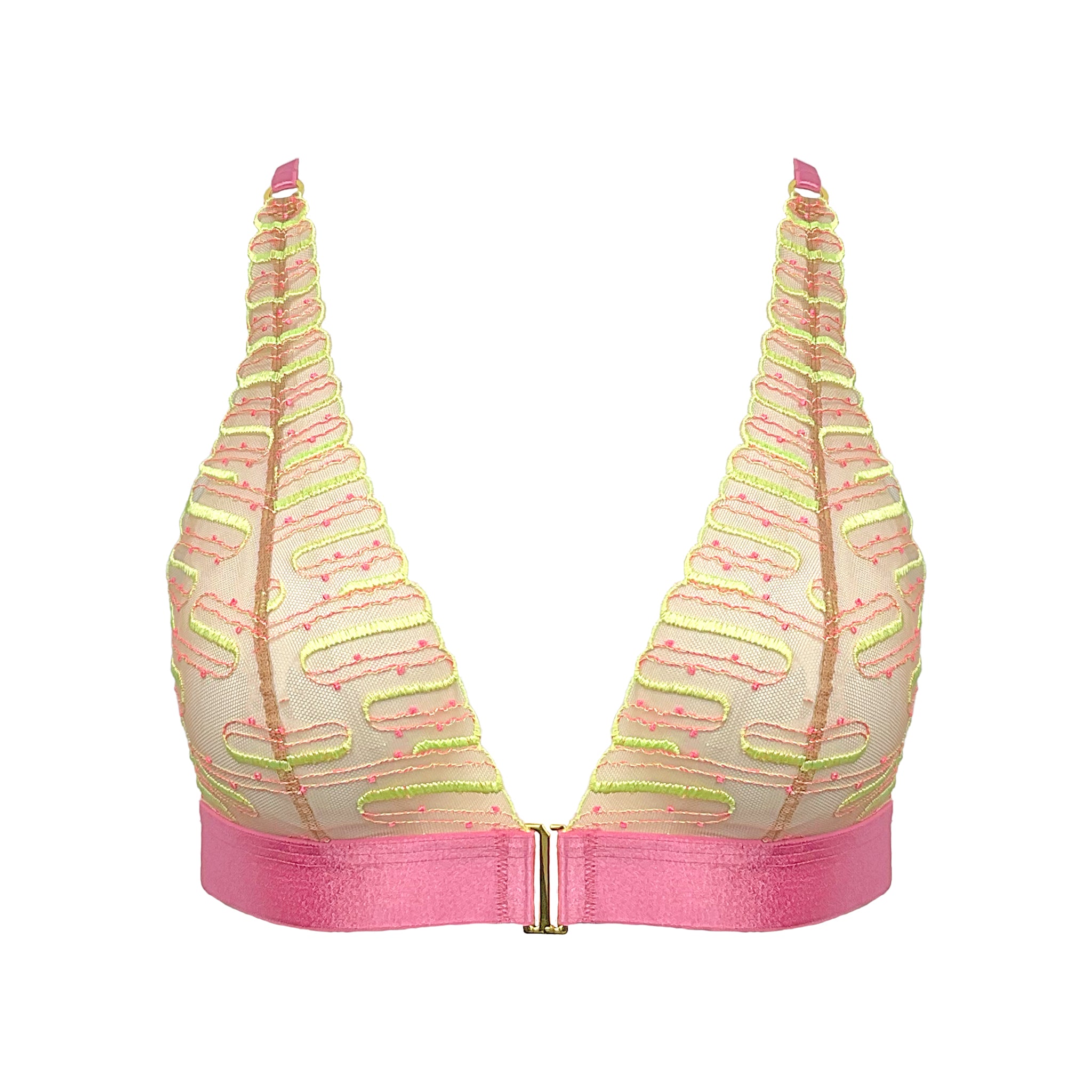 Colorful triangle soft cup bralette in pink and lime