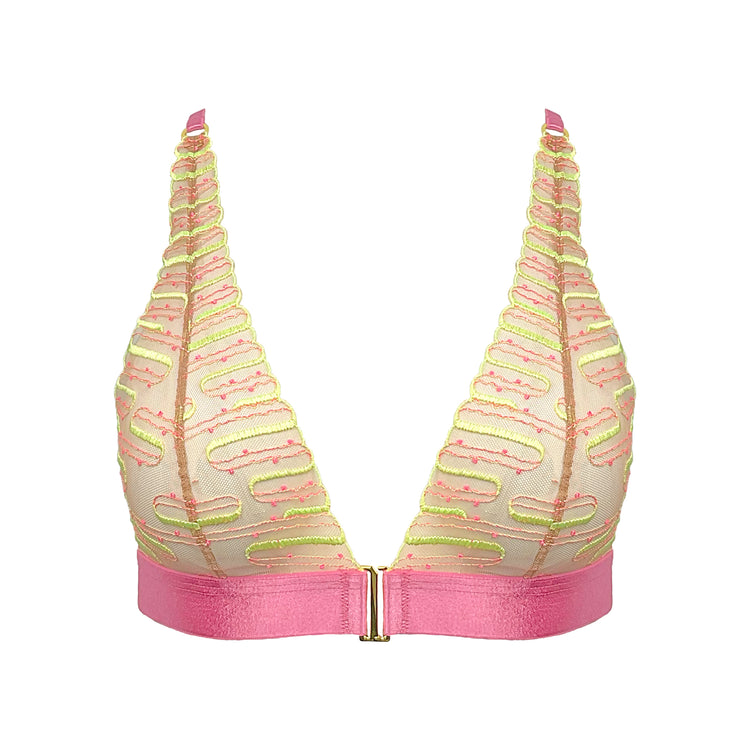 Colorful triangle soft cup bralette in pink and lime