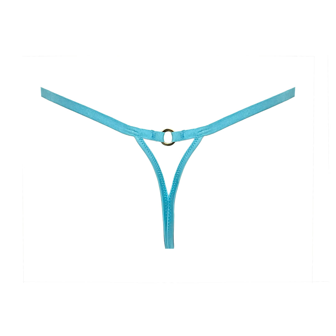 BACK VIEW OF ELASTIC LOW RISE G-STRING WITH KEYHOLE BACK AND GOLD RING IN CENTRE