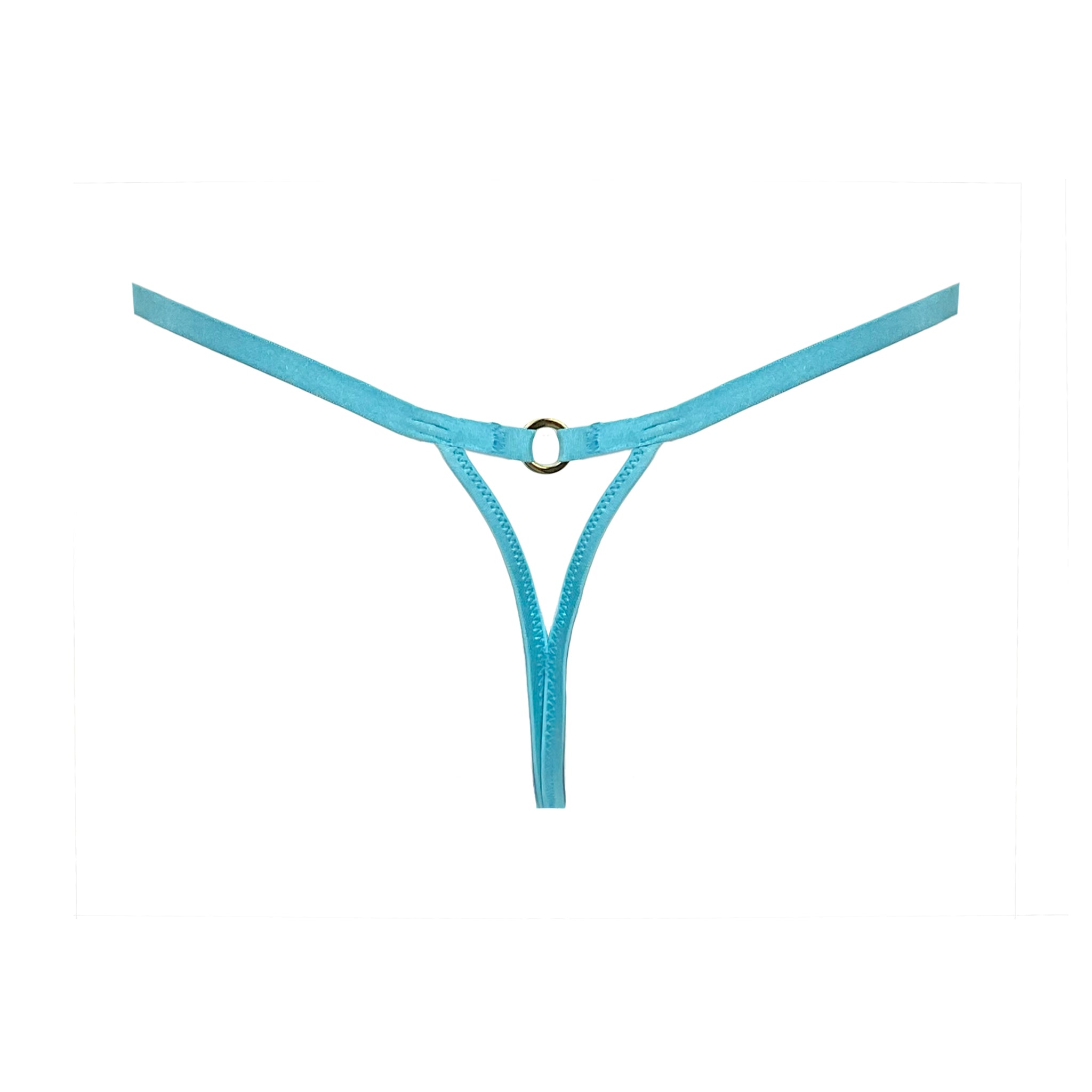 BACK VIEW OF ELASTIC LOW RISE G-STRING WITH KEYHOLE BACK AND GOLD RING IN CENTRE
