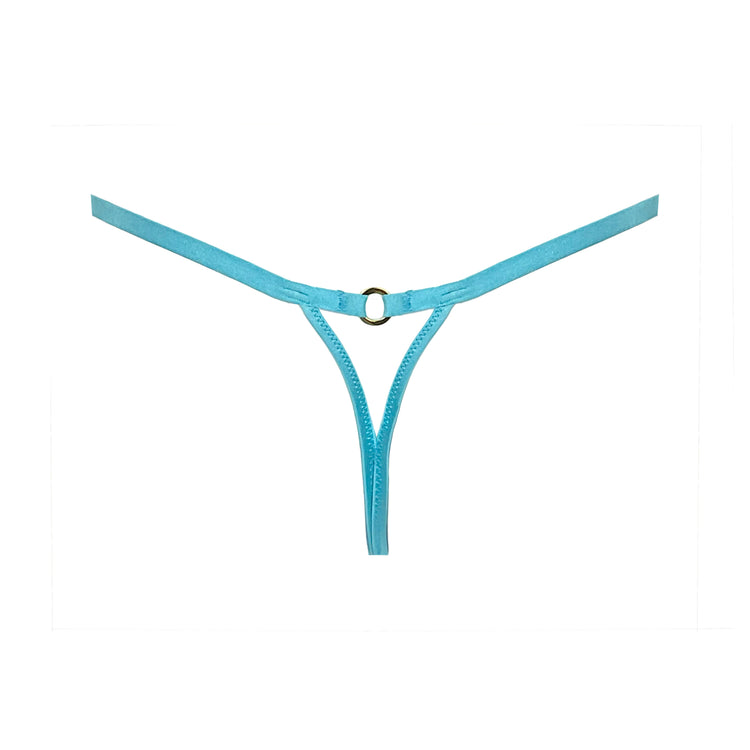 BACK VIEW OF ELASTIC LOW RISE G-STRING WITH KEYHOLE BACK AND GOLD RING IN CENTRE