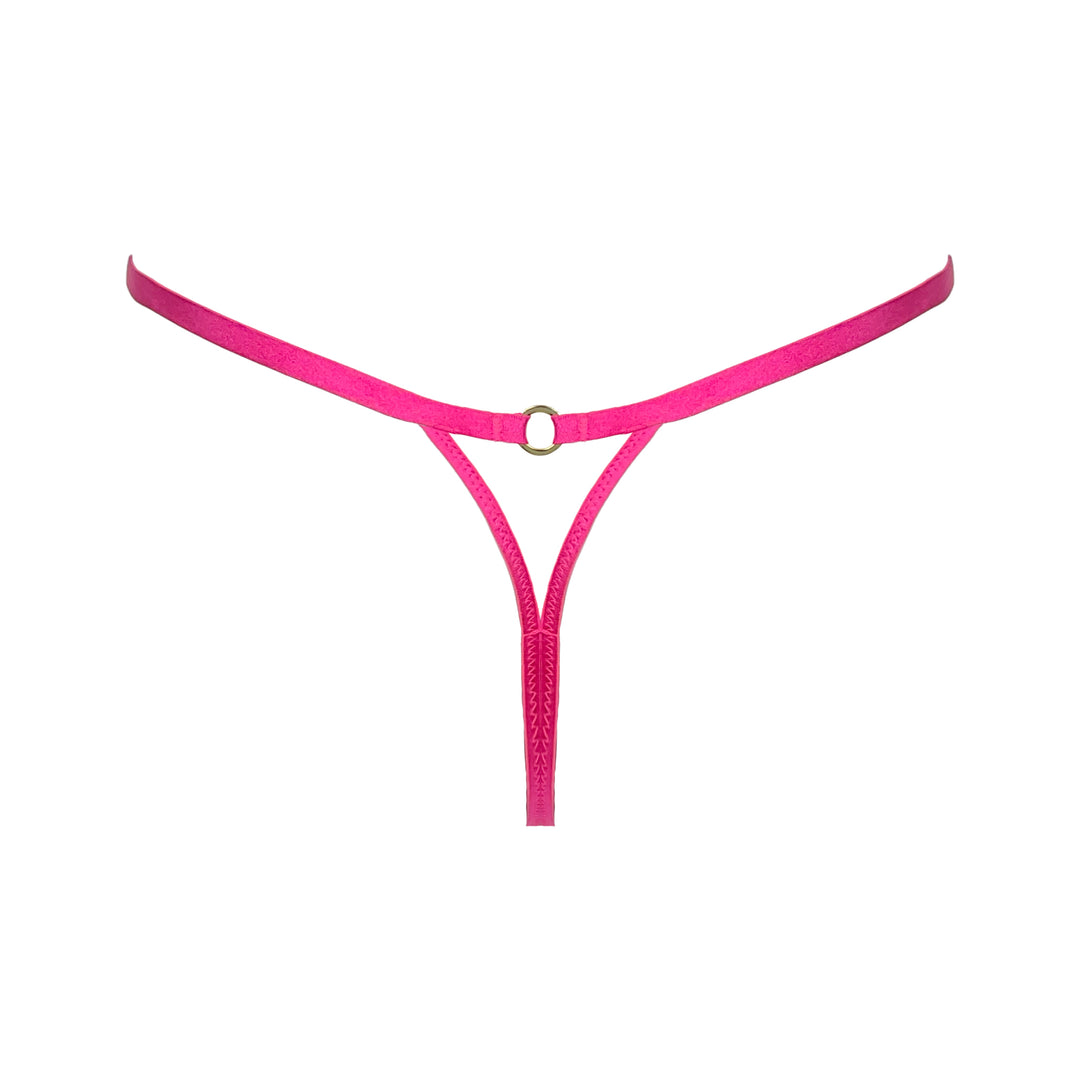 BACK VIEW OF G-STRING MADE FROM PINK ELASTICS WITH A KEYHOLE