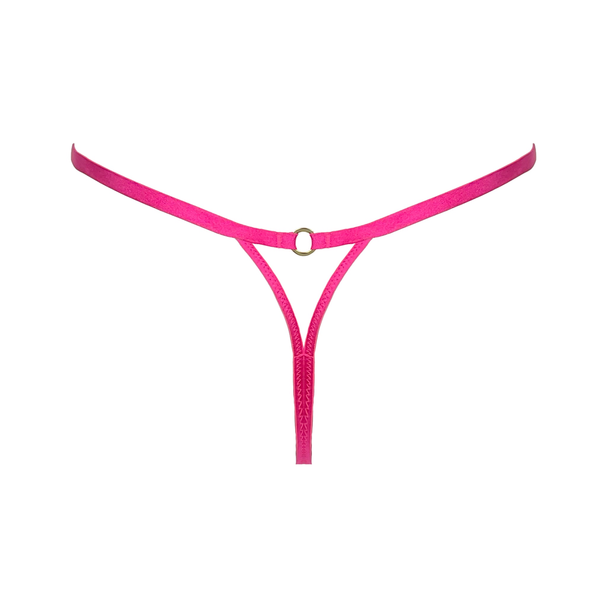 BACK VIEW OF G-STRING MADE FROM PINK ELASTICS WITH A KEYHOLE