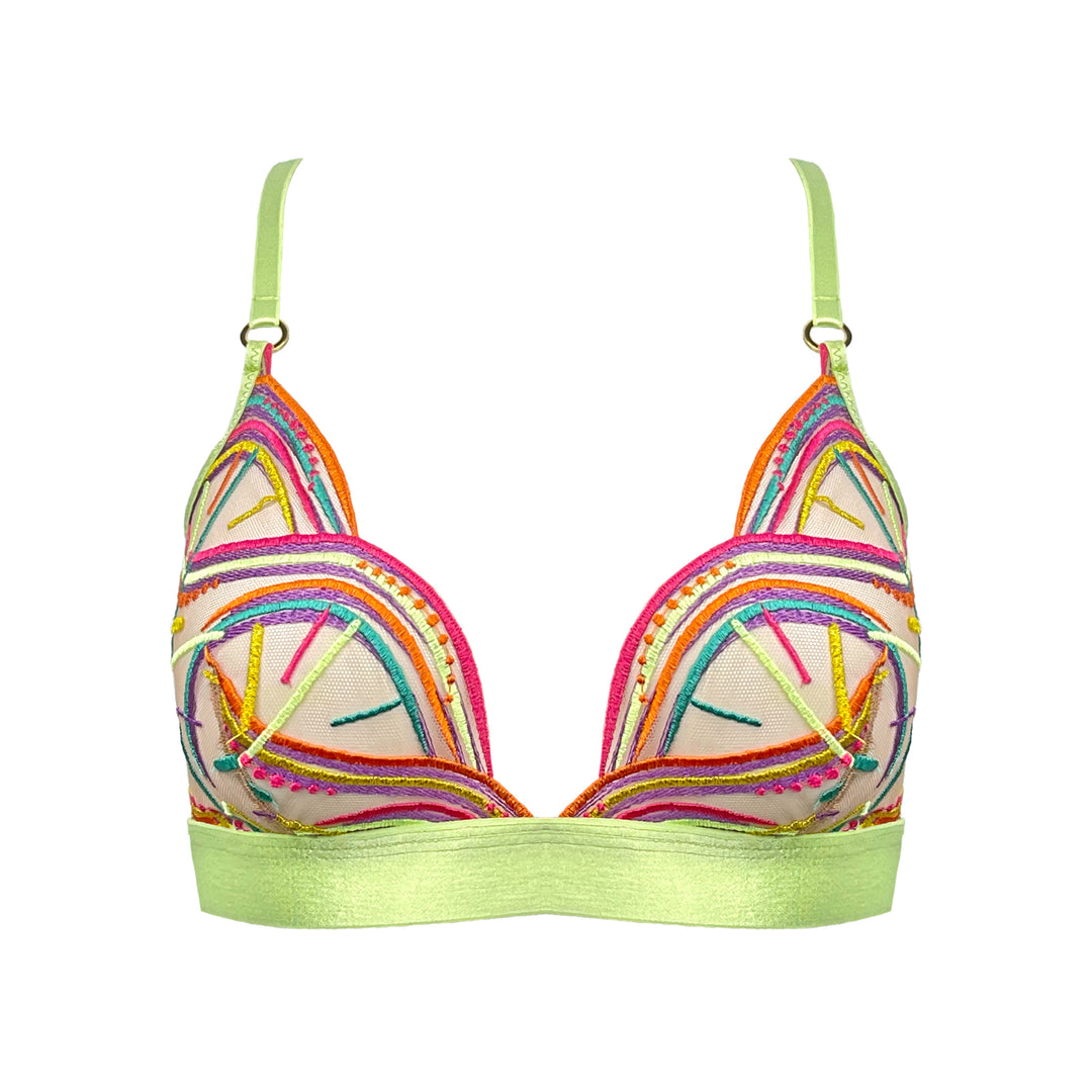 Lime green embroidered soft cup bra