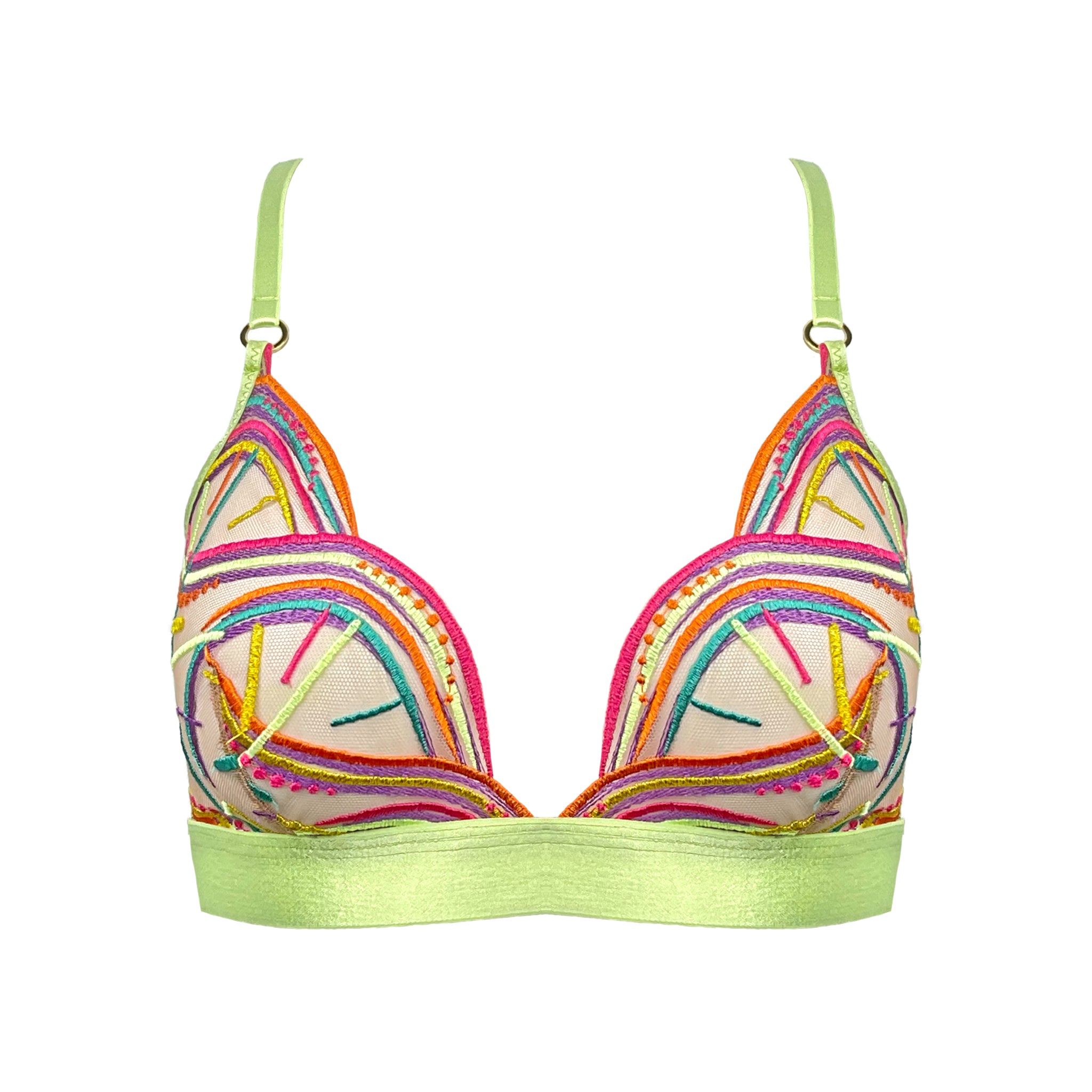 Lime green embroidered soft cup bra