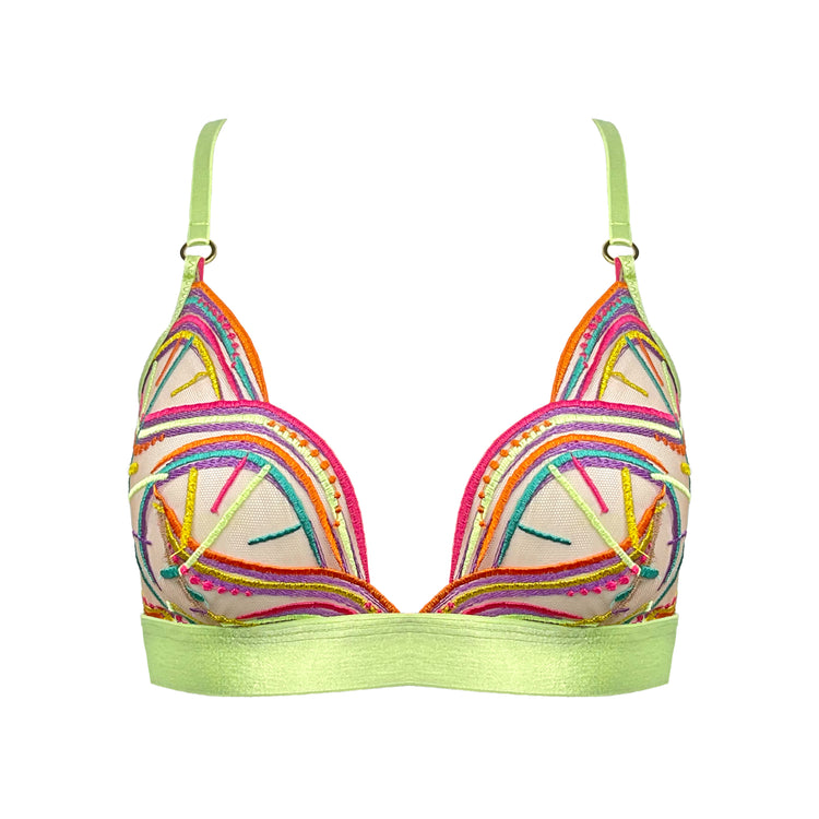 Lime green embroidered soft cup bra